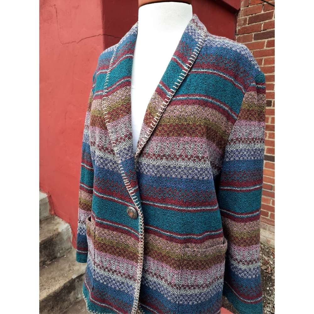 Vintage 90's Aztec Print Button Blazer Jacket - Picture 1 of 12